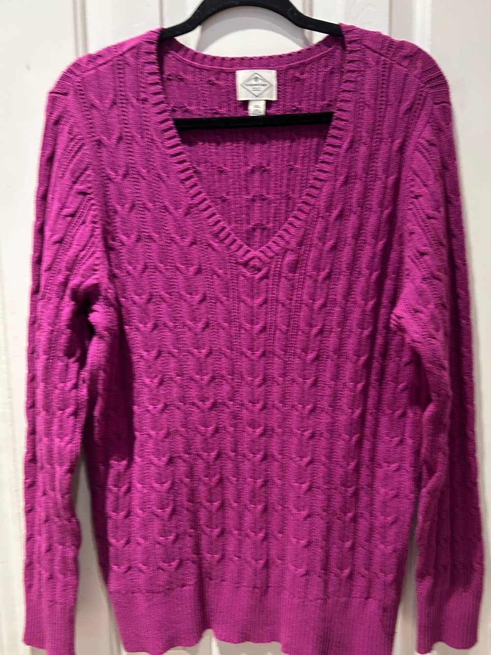 St. John's Bay Cable Knit V-Neck Sweater in Fuchsia